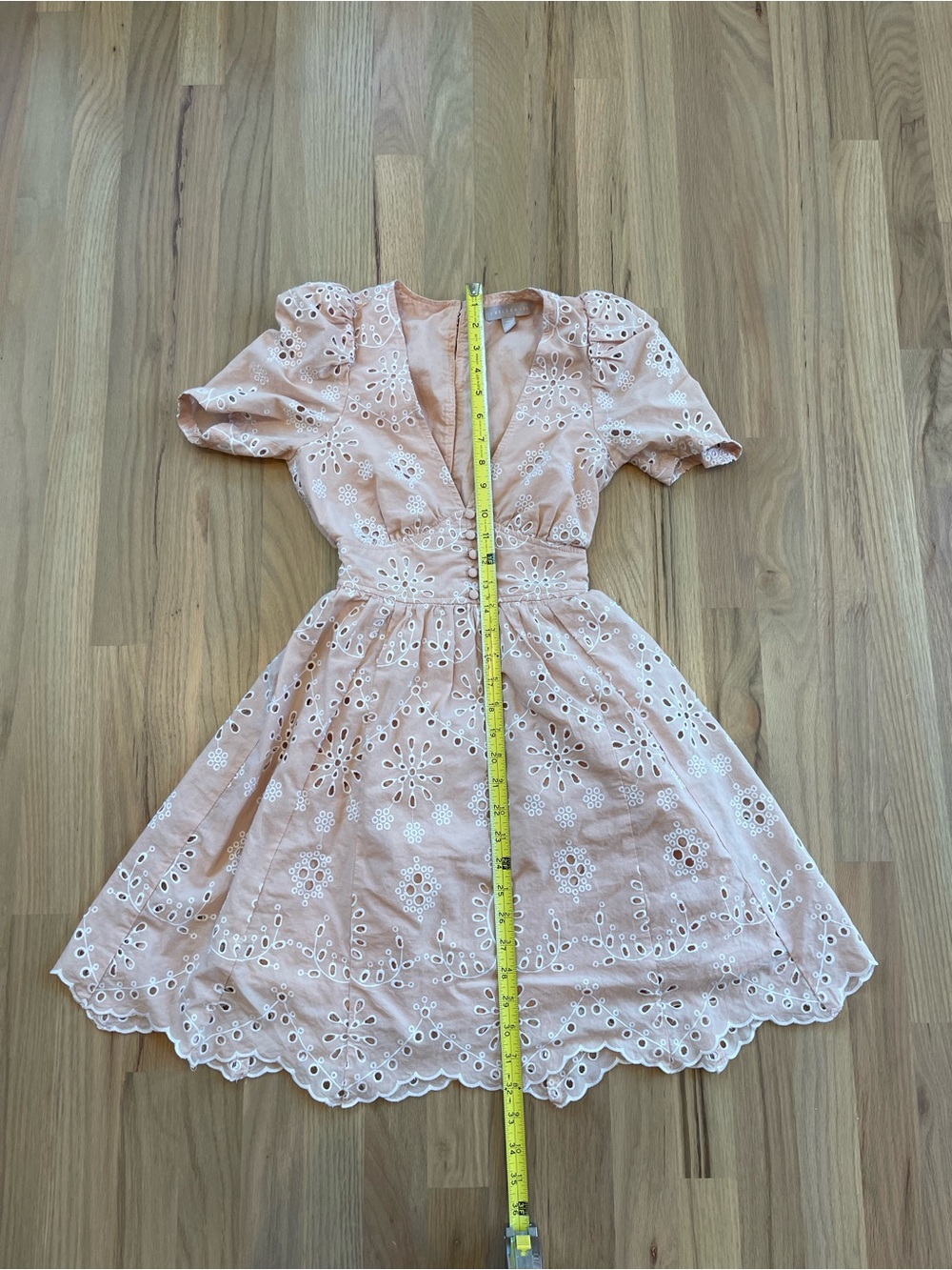 Chelsea28 Blush Eyelet Embroidered Mini Dress XXS Cottagecore Puff Sleeve - Picture 8 of 8